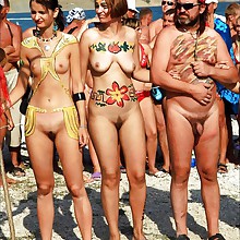 Nudists  having a good time..