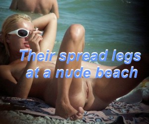 Their spread legs at nude beach