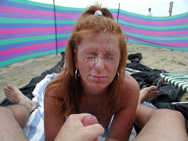 Nudist Photos Cum on the tanned face of a girl nudist's after.. Image 3