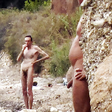  Pretty naturist amateur's nipples, breasts, booty, body, pussy, on plage at nudist photography
