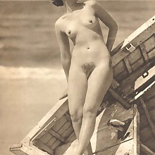  Vintage glamorous nudist girls's pussy, booty, breasts, fanny, at beach presented.